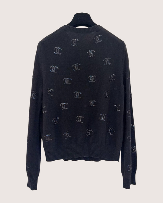 Chanel 24S Sequin Cashmere Floral Cardigan Black, Pink FR 38