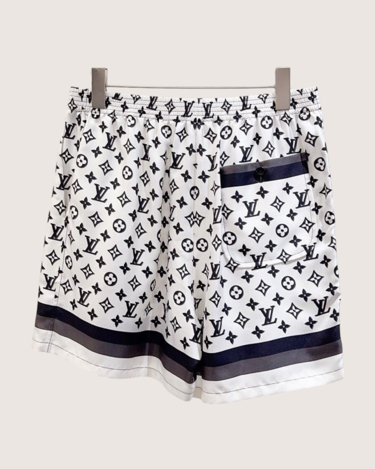 Louis Vuitton Striped-Hem Monogram Shorts White, Navy, Grey FR 38