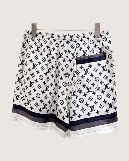 Louis Vuitton Striped-Hem Monogram Shorts White, Navy, Grey FR 38