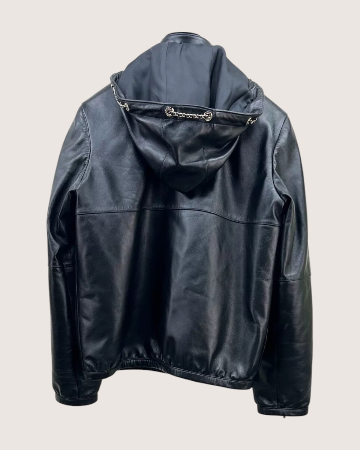 Chanel 26P Hooded Leather Jacket Black FR 34