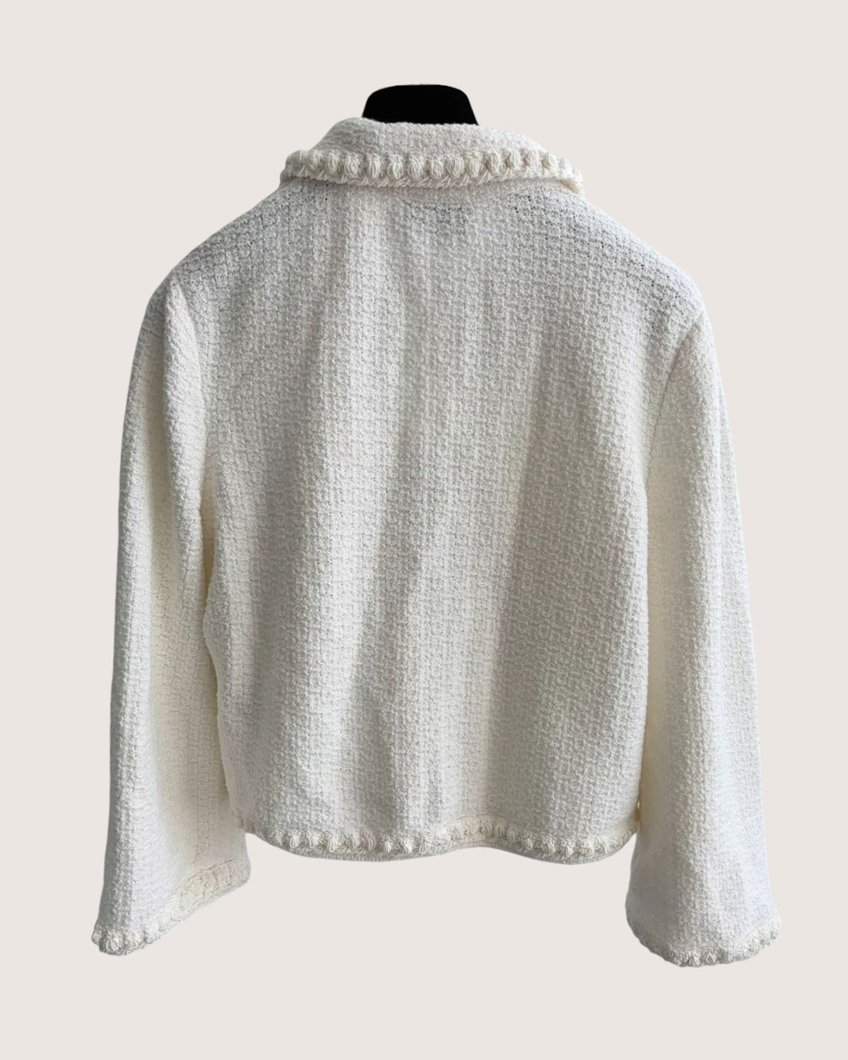 Chanel 25P Pearl-Trim Tweed Cardigan White FR 38