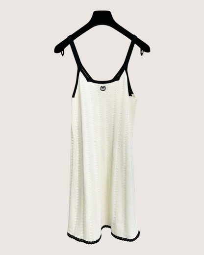 Chanel 26P CC Crochet Strappy Mini Dress Beige/Ecru, Black FR 34
