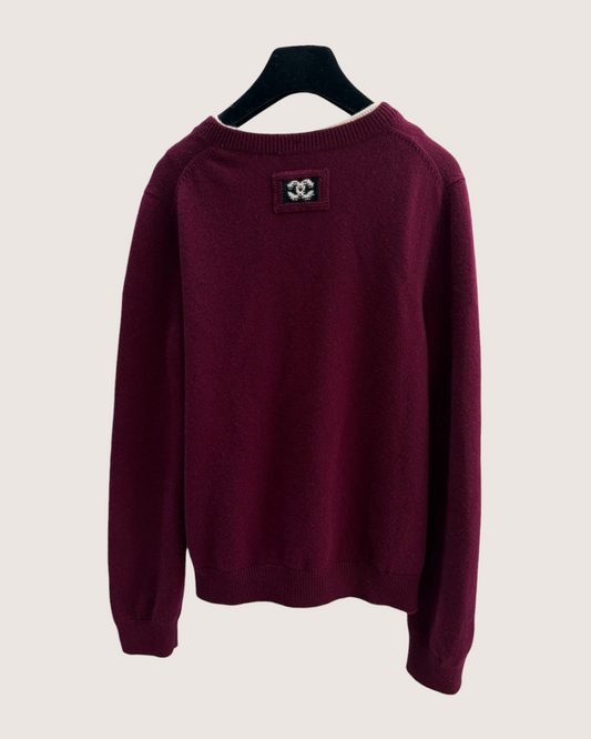 Chanel 26P Cashmere CC Sweater - Burgundy, Beige/Ecru, view 2