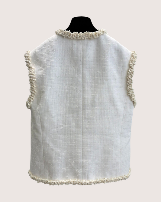 Chanel 26A Fringe-Trim Tweed Vest White FR 36