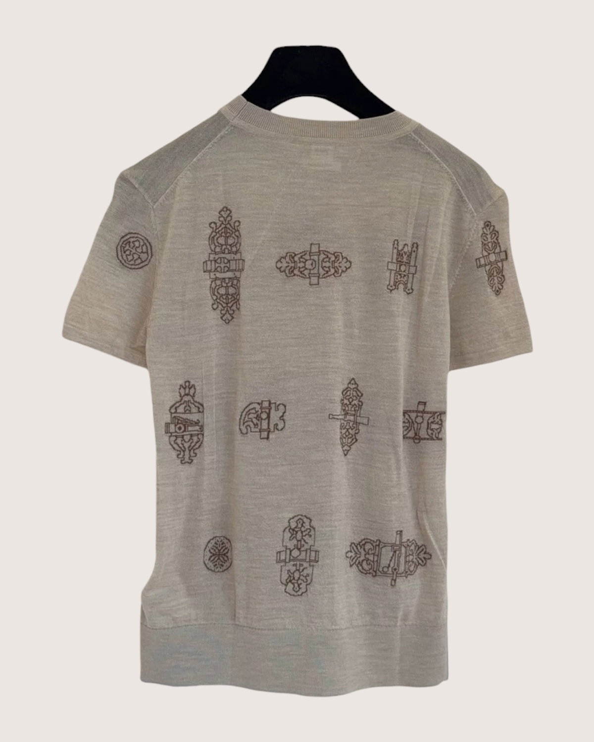 Hermès Wool Embroidered Sweater Beige/Ecru, Brown FR 34