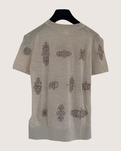 Hermès Wool Embroidered Sweater Beige/Ecru, Brown FR 34
