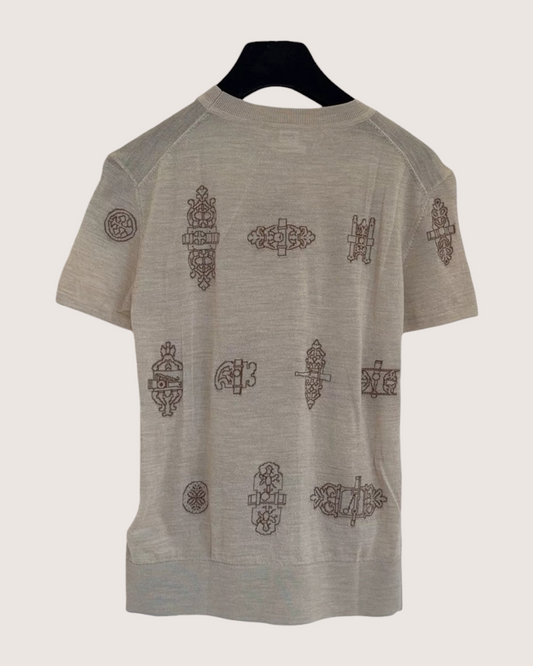 Hermès Wool Embroidered Sweater - Beige/Ecru, Brown, view 2