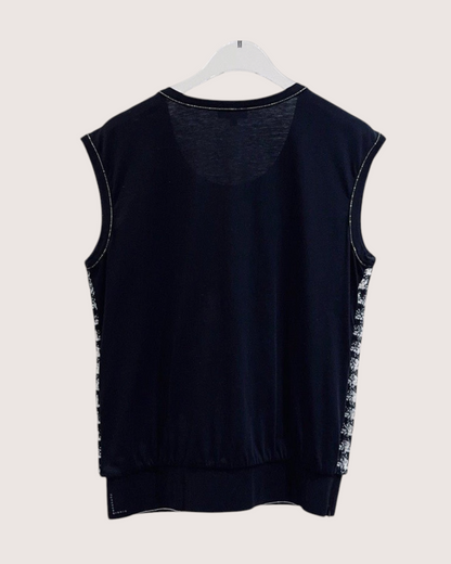 Chanel 20K Crystal Logo Tweed Vest Black, White FR 38