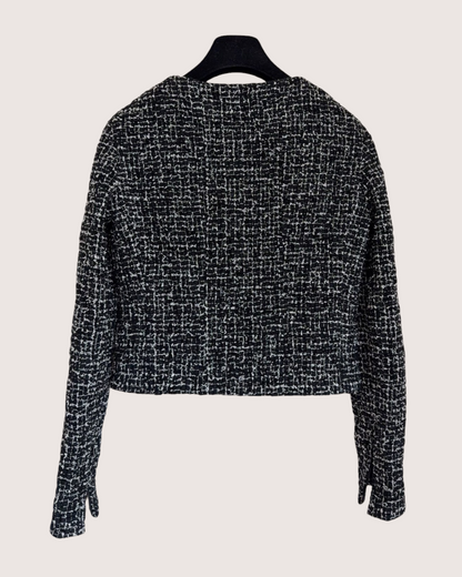 Chanel 24B Tweed Crewneck Jacket Black, White FR 36