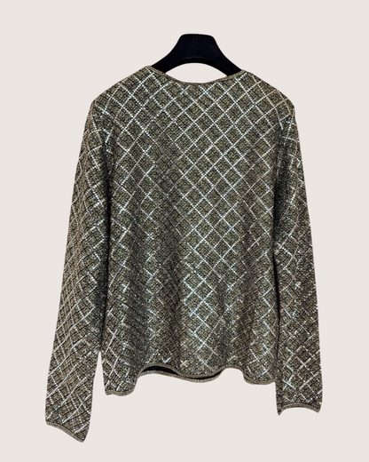 Chanel 20A Sequin Long-Sleeve Top Black, Gold, Silver FR 40