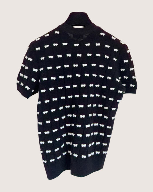 Chanel 25K Bow Short-Sleeve Top Black, White FR 36