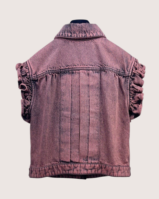 Chanel 24A Ruffle-Trim Denim Vest Pink, Black FR 36