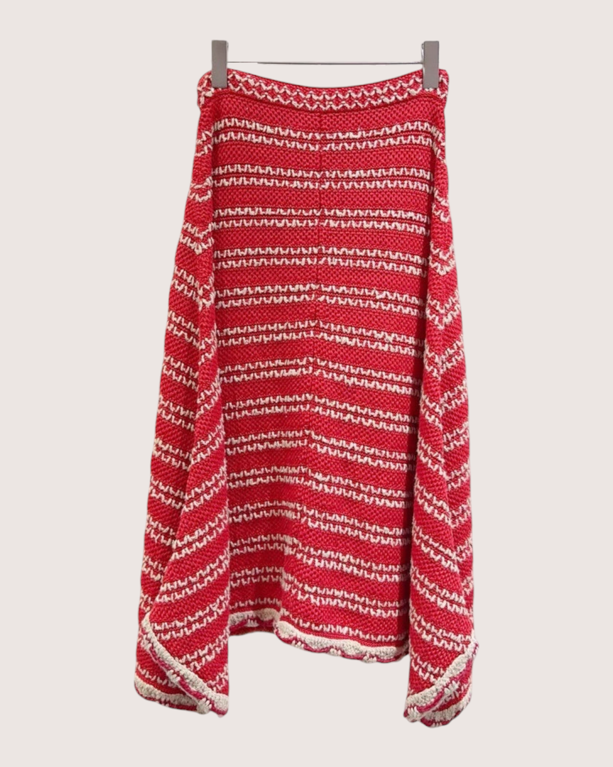 Chanel 21C Striped Mid-Length Skirt Red, Beige/Ecru FR 36