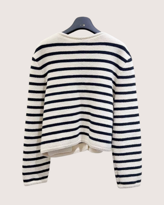 Celine Striped Cardigan Beige/Ecru, Navy FR 38