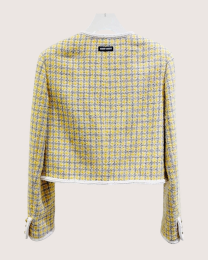 Miu Miu Tweed Cropped Jacket Yellow, Grey, Multicolor FR 36