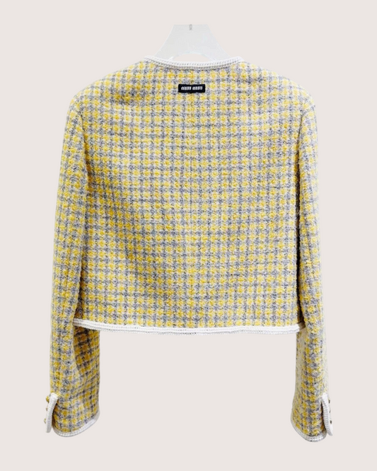 Miu Miu Tweed Cropped Jacket Yellow, Grey, Multicolor IT 40