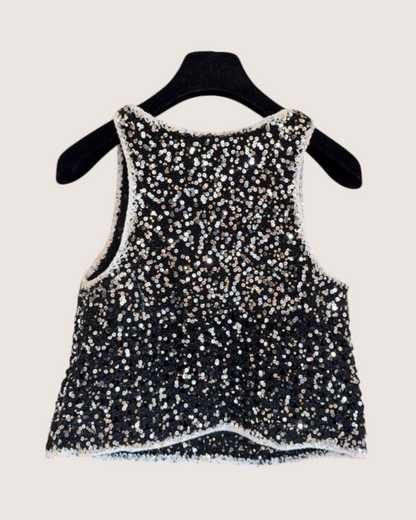 Chanel 23S CC Bow Sequin Vest Black, Silver, Multicolor FR 34