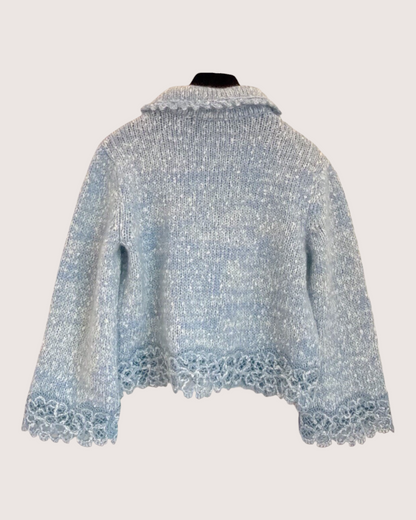 Chanel 25B Lace-Trim Cardigan Blue, White FR 34