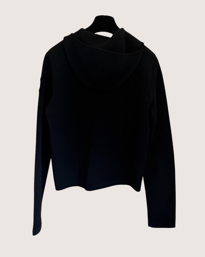 Chanel 25N Coco Neige Wool Hooded Zip-Up CC Jacket Black FR 38