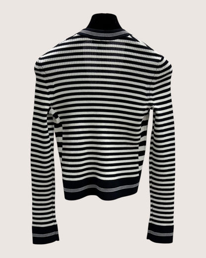 Chanel 23C Striped Cardigan Navy, White FR 36