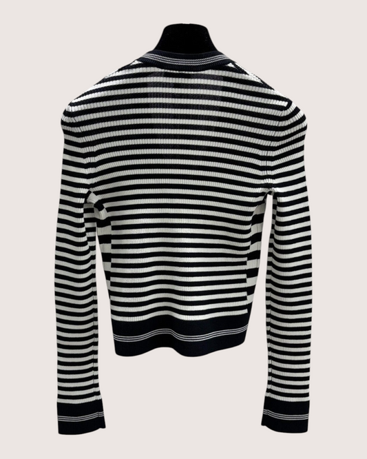 Chanel 23C Striped Cardigan Navy, White FR 36