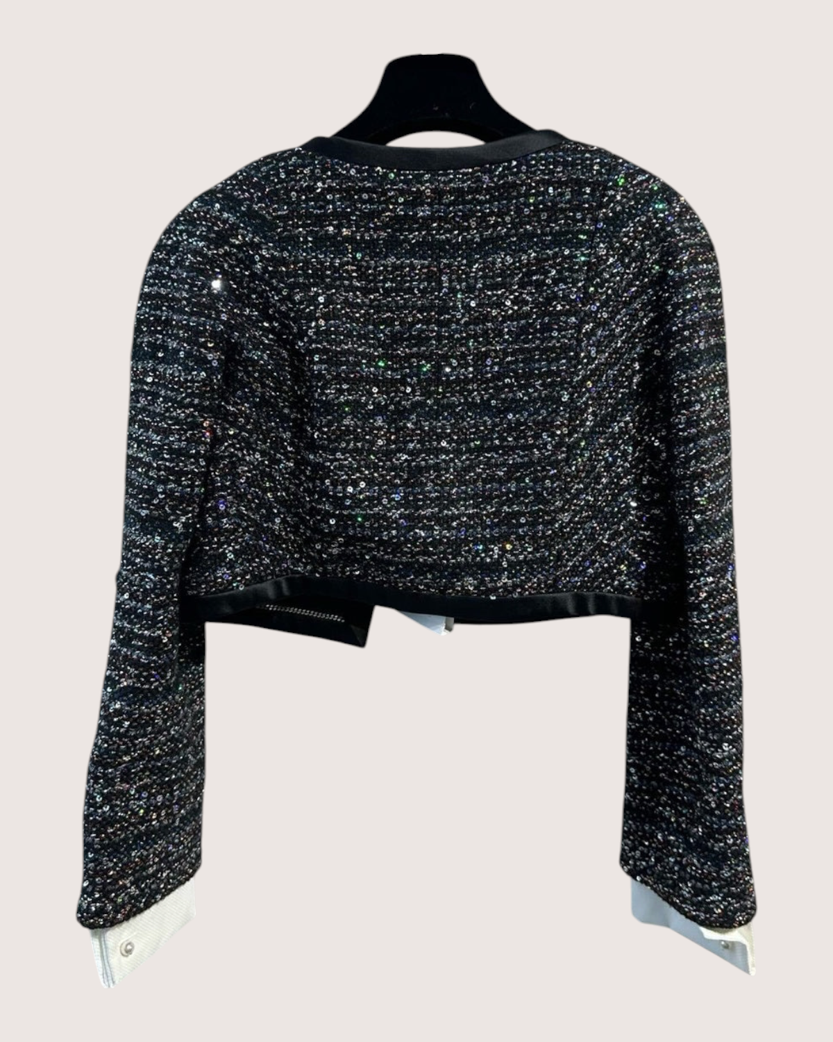 Chanel 20A Sequin Tweed Cropped Jacket Black, Multicolor FR 36