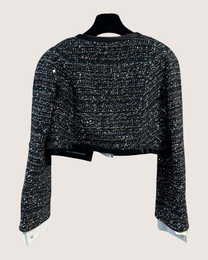 Chanel 20A Sequin Tweed Cropped Jacket Black, Multicolor FR 36