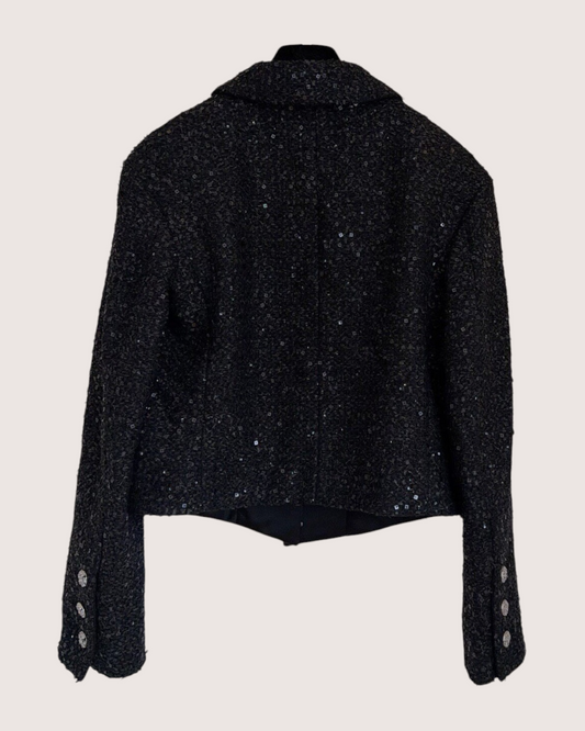 Chanel 24S Sequin Tweed Jacket Black FR 38