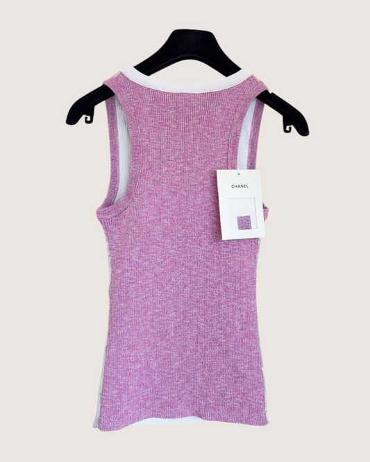 Chanel 25C Metallic Ribbed Tank Top Silver, Pink, White FR 36