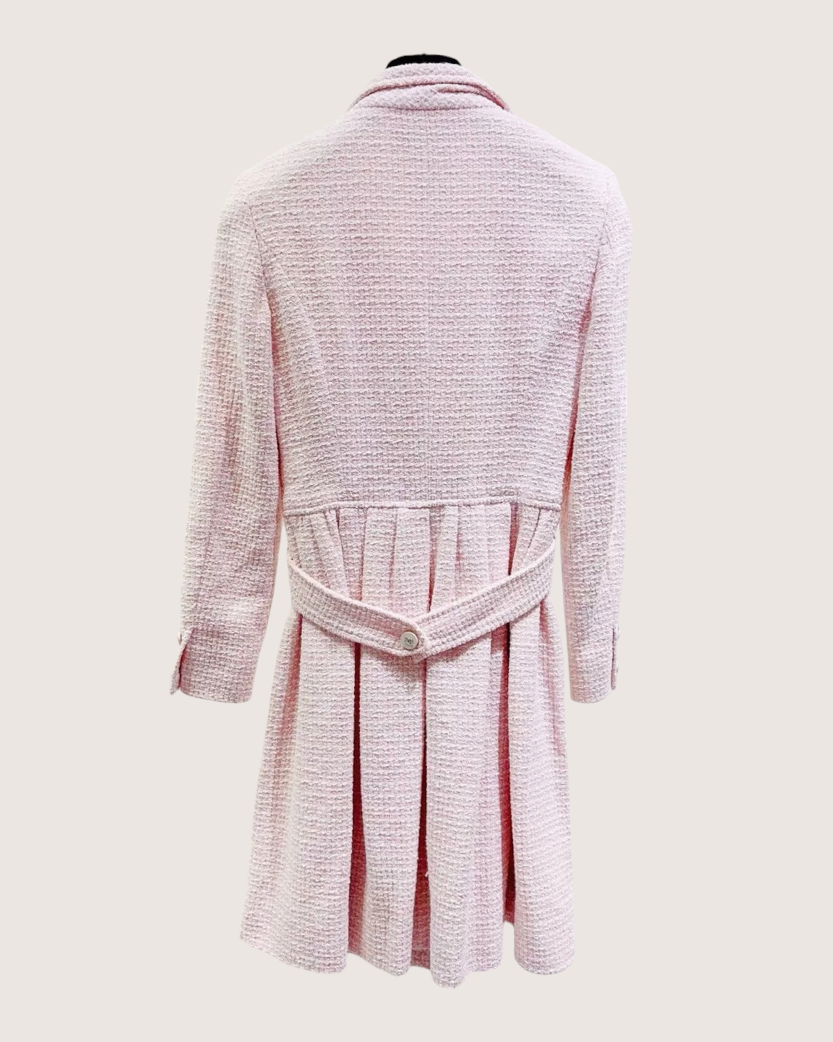 Chanel 96P Belted Tweed Coat Pink, White FR 34