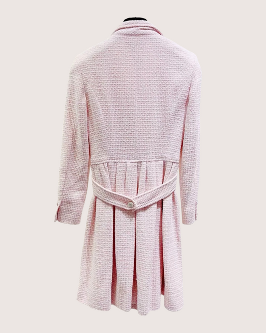 Chanel 96P Belted Tweed Coat Pink, White FR 34