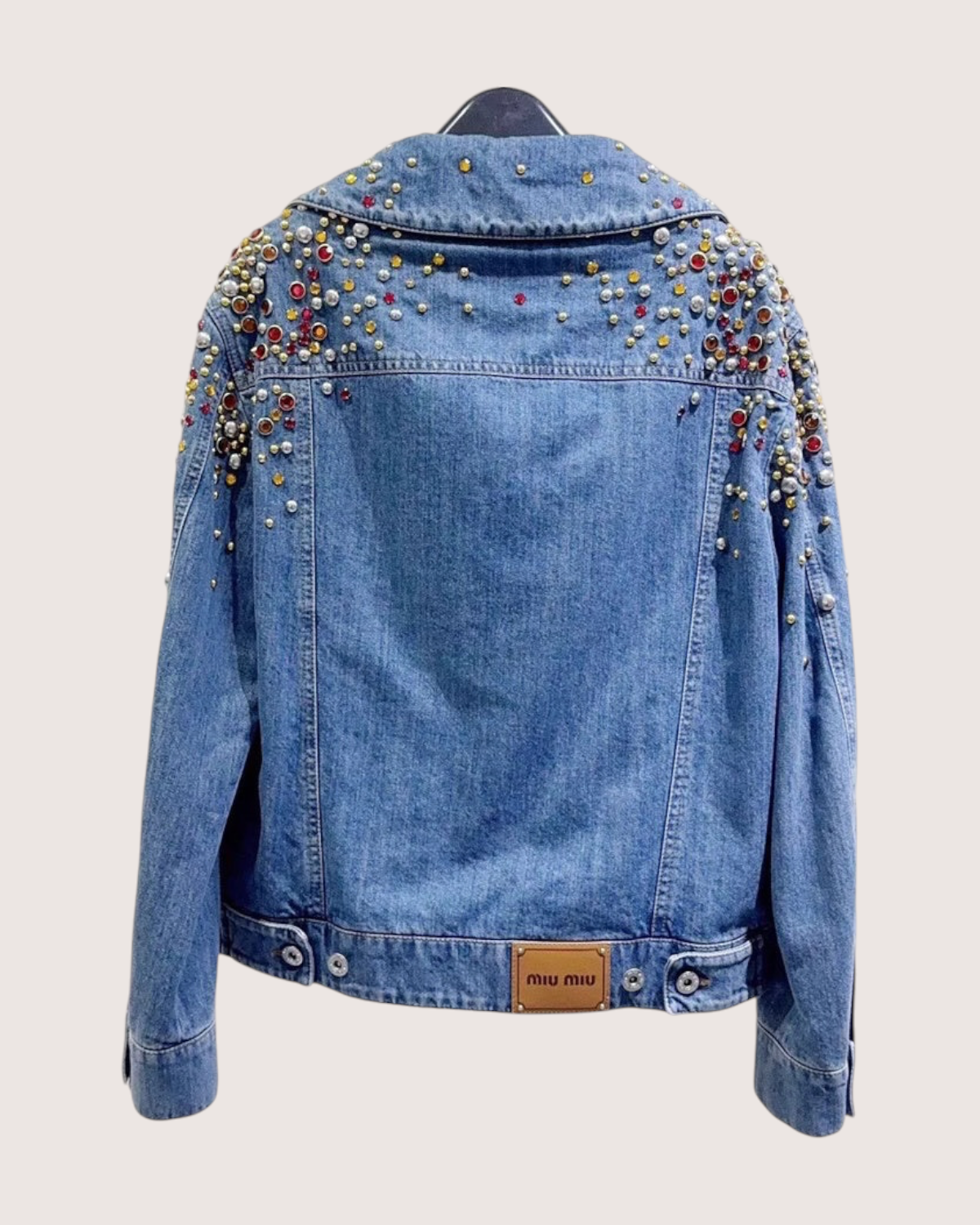 Miu Miu Crystal-Embellished Denim Jacket Blue, Multicolor FR 36