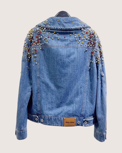 Miu Miu Crystal-Embellished Denim Jacket Blue, Multicolor FR 36