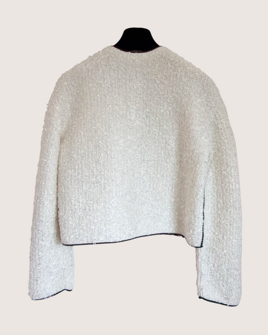 Chanel 26S Cropped Bouclé Cardigan Beige/Ecru, Black FR 34