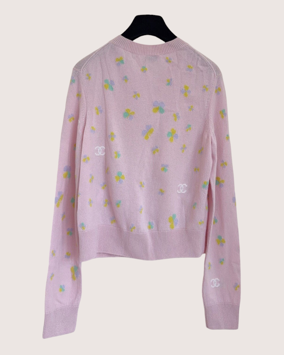 Chanel 24P Cashmere CC Clover Cardigan Pink, Multicolor FR 38