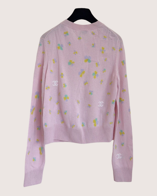 Chanel 24P Cashmere CC Clover Cardigan Pink, Multicolor FR 38