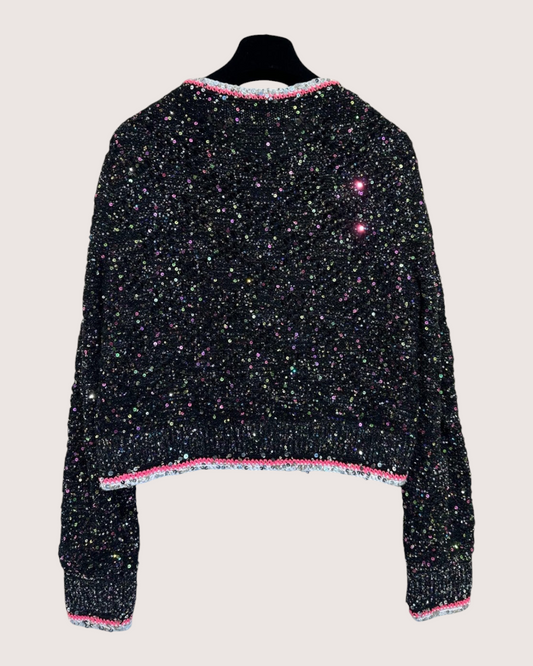 Chanel 24C Cropped Sequin Cardigan Black, Pink, Multicolor FR 38