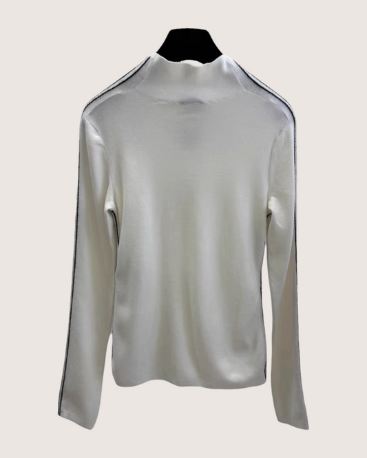 Chanel 25N Coco Neige Wool Mock Neck Ski Top - White, Black, view 2