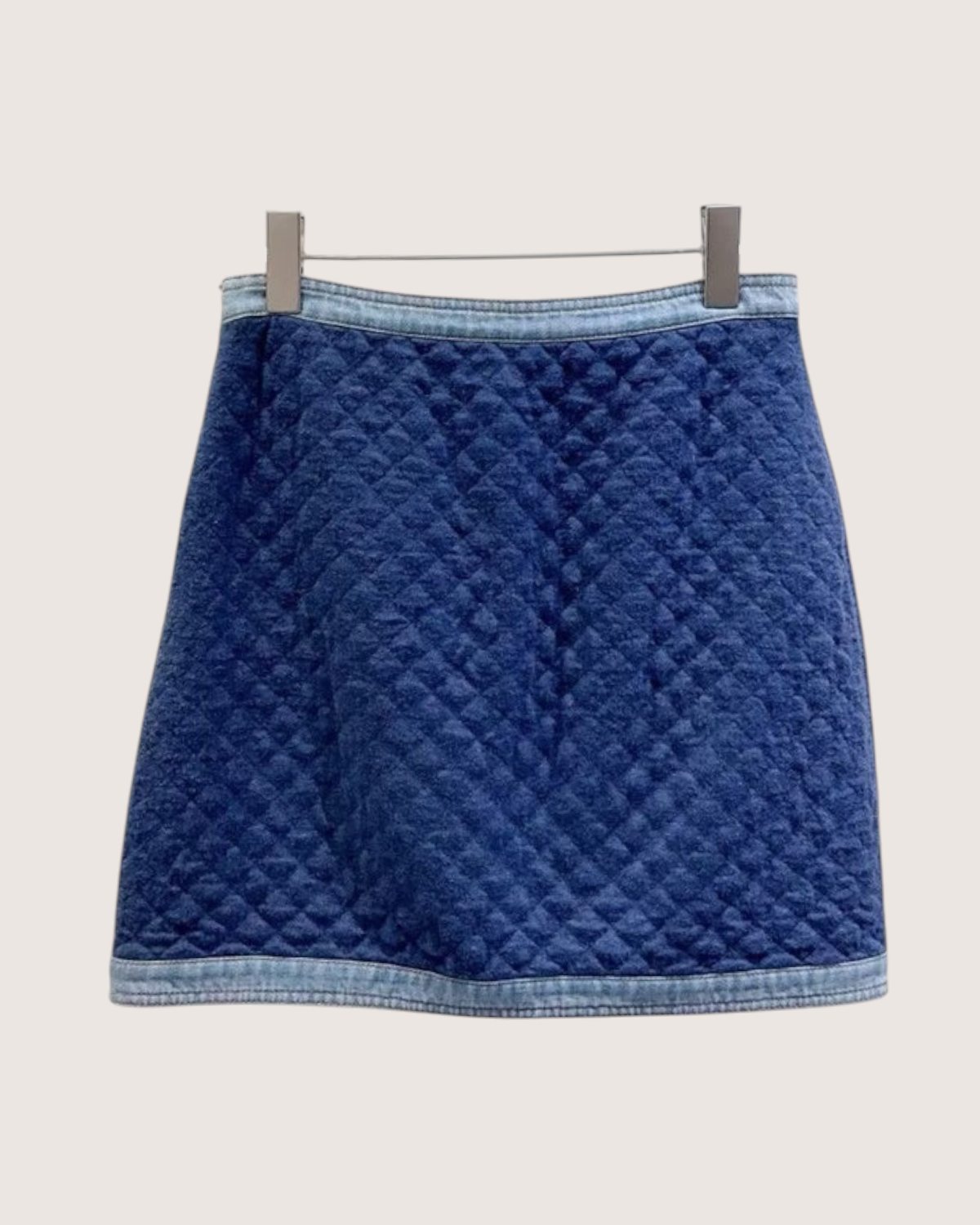 Chanel 20P Quilted Denim Crystal-Button Mini Skirt Blue FR 38