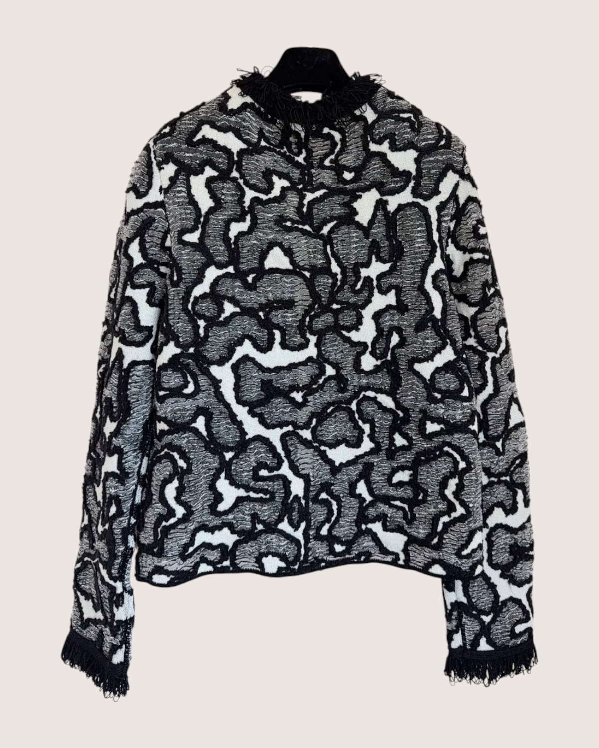 Chanel 26A Embroidered Lace Fringed Jacket Black, White FR 38