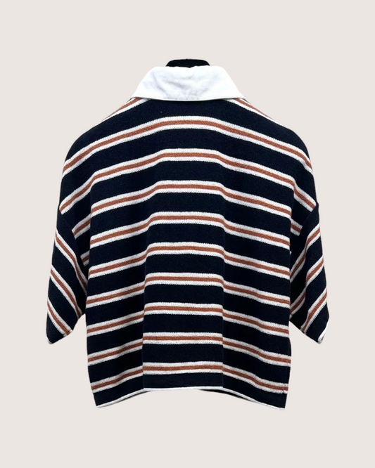 Chanel 26C Striped Polo Top - Black, Brown, White, view 2