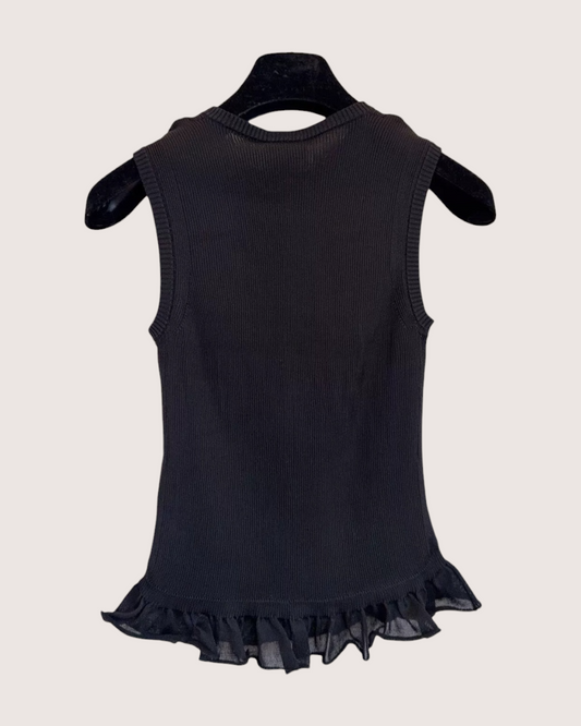 Chanel 23S CC Ruffle-Hem Vest Black FR 34