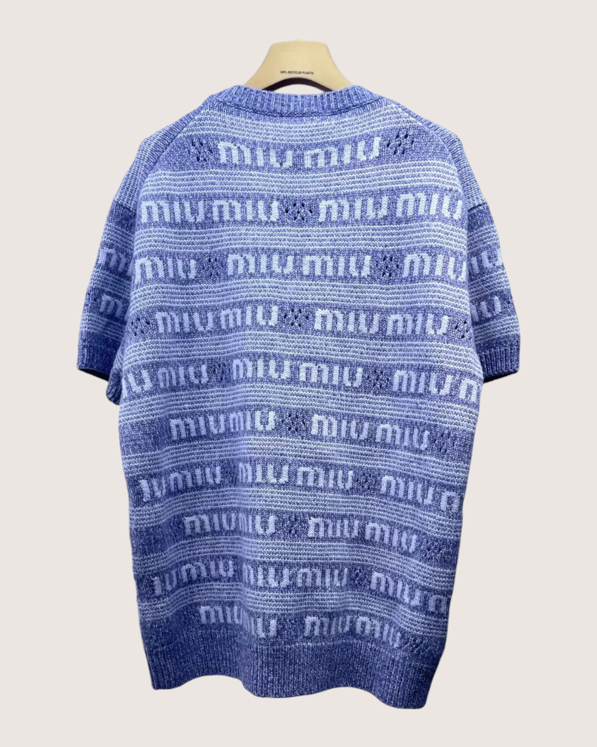 Miu Miu Wool Short-Sleeve Sweater Purple, White IT 40