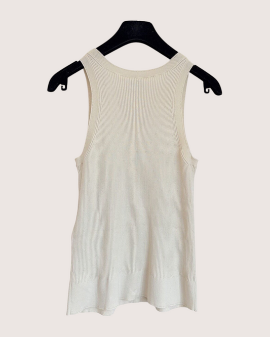 Chanel 26B CC Logo Ribbed Tank Top Beige/Ecru FR 40