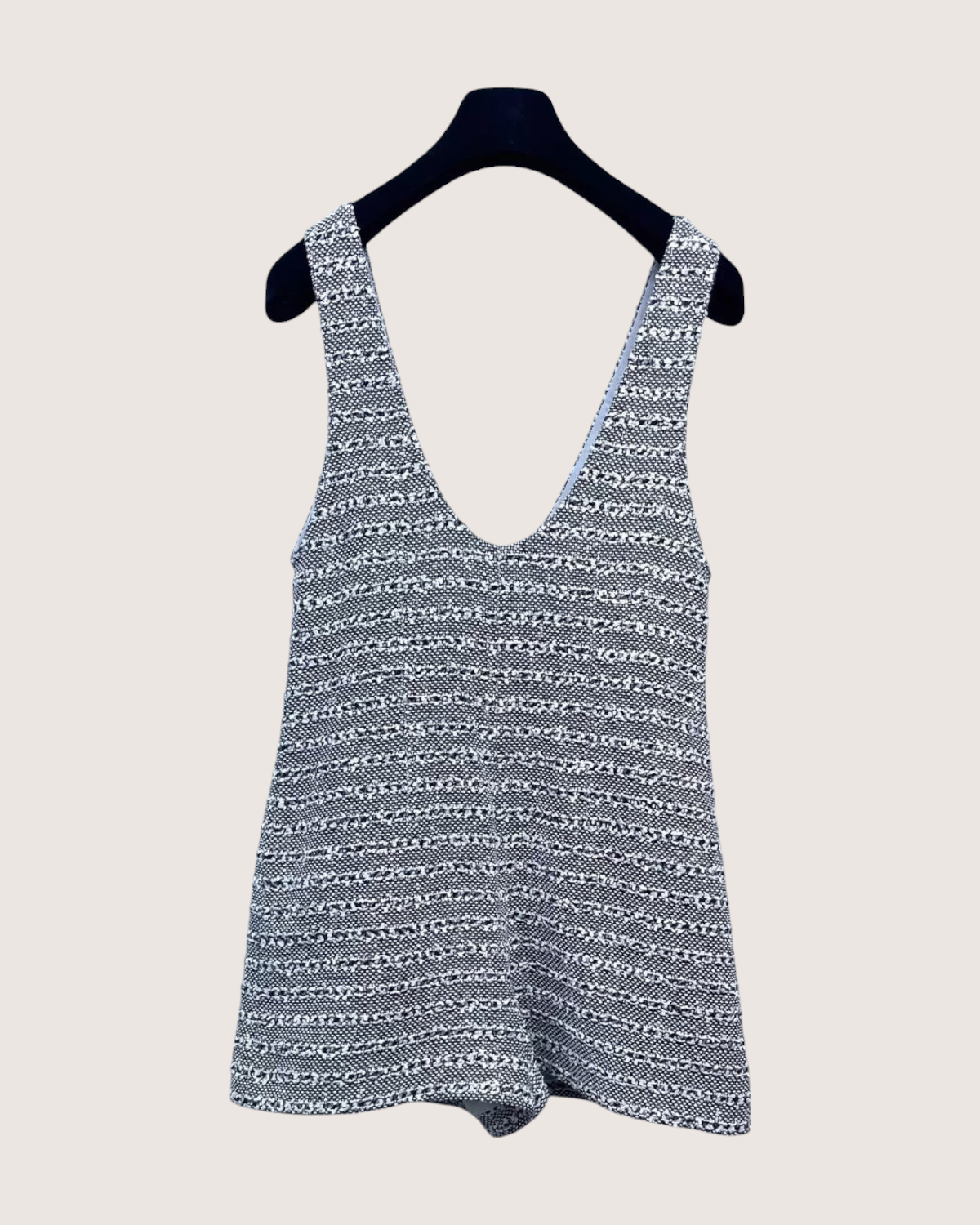 Chanel 24P Striped Tweed Jumpsuit Grey, White, Black FR 36