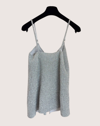 Chanel 22A CC Tie-Front Top Silver, Grey FR 34