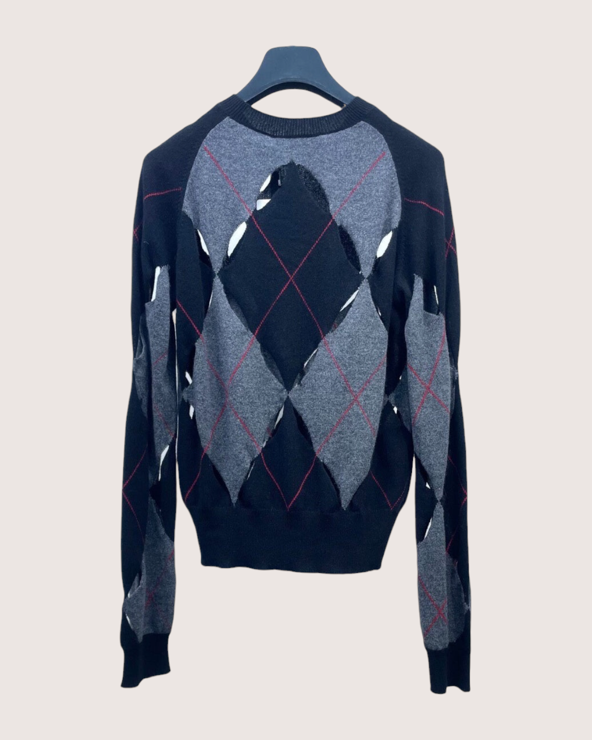 Christian Dior Argyle Cashmere Sweater Black, Grey FR 34