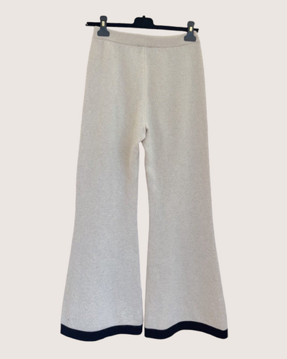 Chanel 25K Cashmere Contrast-Trim Flared Trousers Beige/Ecru, Black FR 34