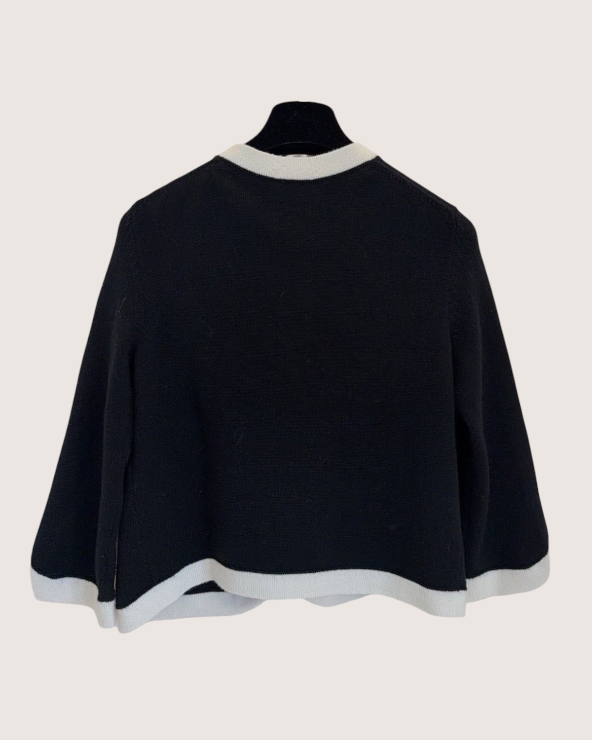 Chanel 25C Cashmere Contrast-Trim Cardigan Black, Beige/Ecru FR 34