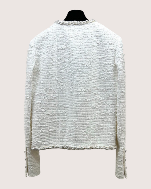 Chanel 25P Pearl Tweed Jacket White FR 36